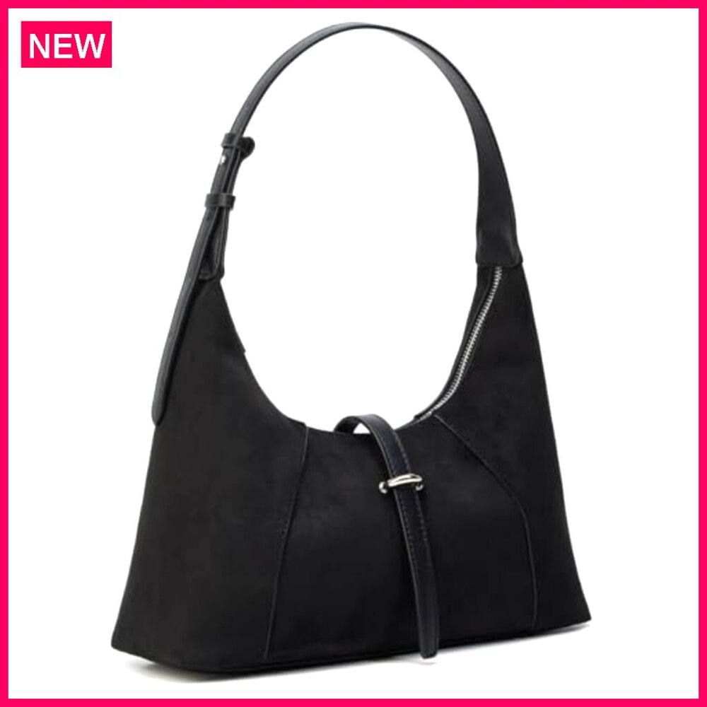 Vintage Faux Suede Shoulder Bag Crossbody Tote Purse Satchel - Picture 4 of 8